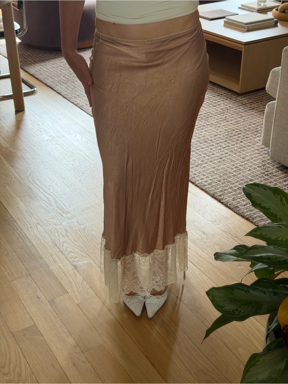 Slip-Style Maxi Skirt with Lace Hem in Rose Bronze - Picture 4 of 5